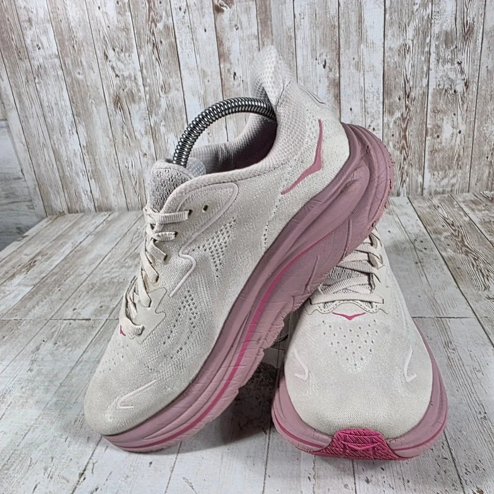 Hoka Clifton 9 Womens 9D Wide Running Shoes Rose Quartz Pink 1162050 RMP